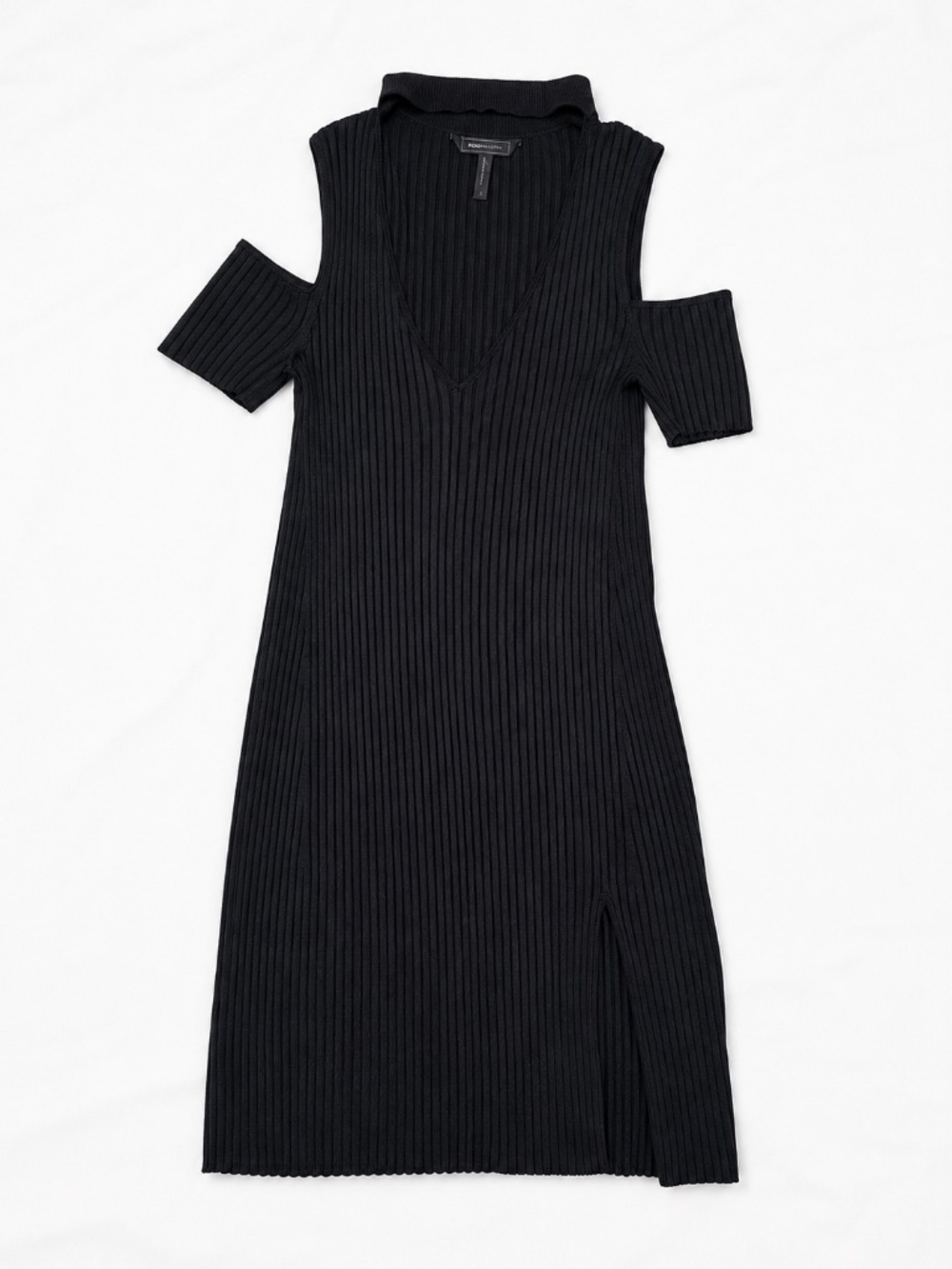 BCBG MAXAZRIA Black Ribbed Cold Shoulder Sweater Knit Dress Size Medium